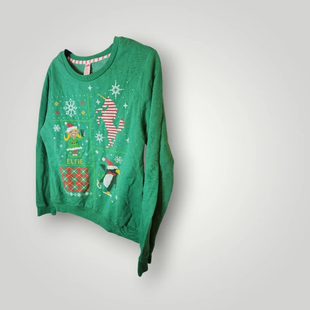 Holiday time Green Elfie Christmas Sweater ugly sweater size M 8 10